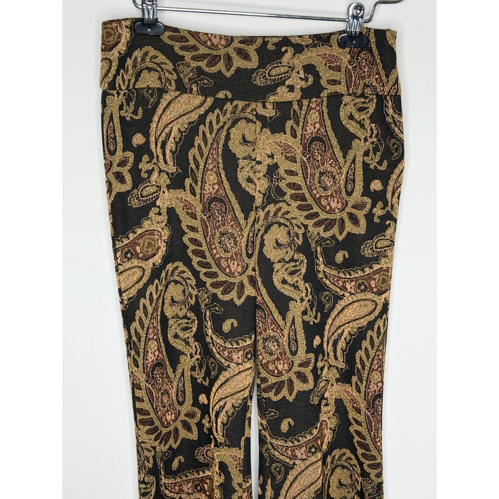 Anthropologie Viviana Jacquard Paisley Flared Trousers Black/Gold Women's US 6 - Picture 4 of 12